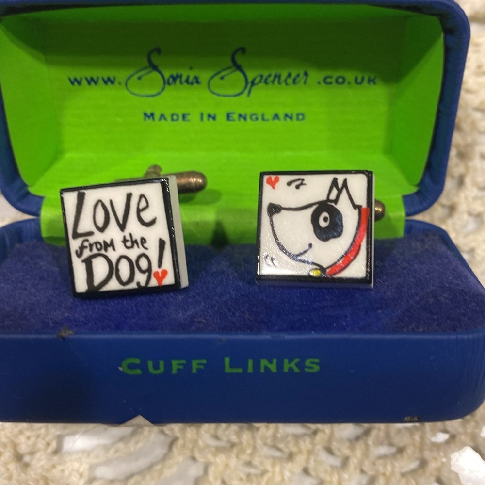 Sonia Spencer “Love From the Dog” Cuff Links, Signed by Artist on Back With Box